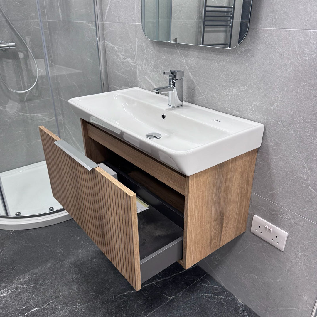 Josef Martin Lyon 800mm Wall Hung Vanity Unit &amp; Inset Basin - Acousta Oak
