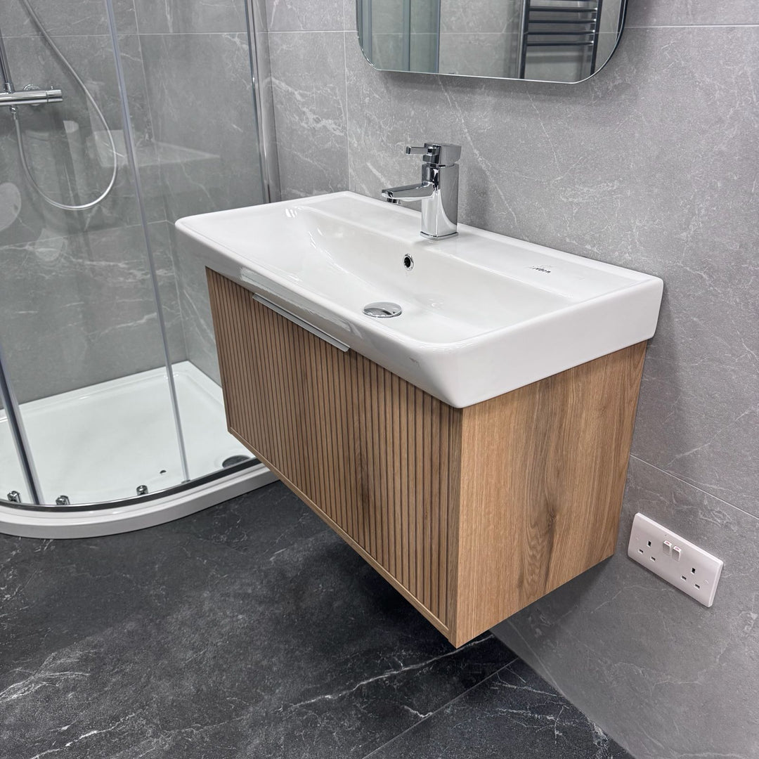 Josef Martin Lyon 800mm Wall Hung Vanity Unit &amp; Inset Basin - Acousta Oak