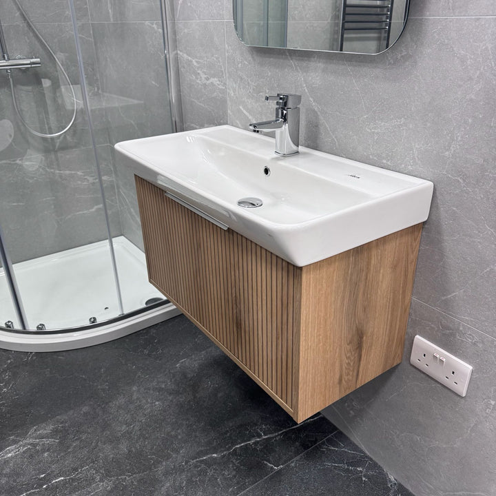 Josef Martin Lyon 800mm Wall Hung Vanity Unit &amp; Inset Basin - Acousta Oak
