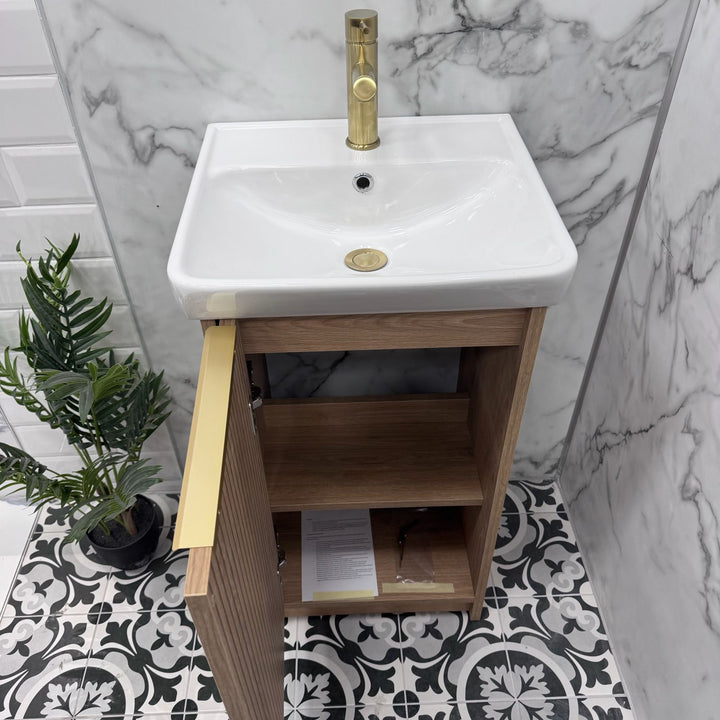 Josef Martin Lyon Cloakroom Floor Standing Vanity Unit &amp; Inset Basin - Acousta Oak