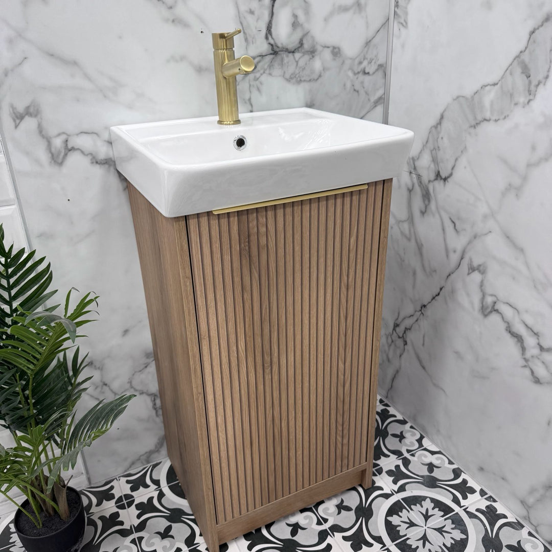 Josef Martin Lyon Cloakroom Floor Standing Vanity Unit &amp; Inset Basin - Acousta Oak