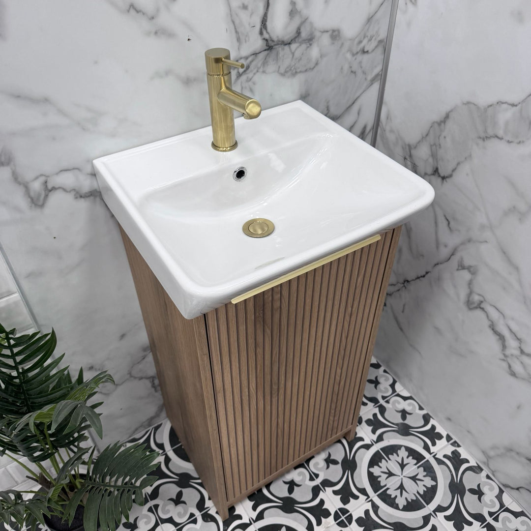 Josef Martin Lyon Cloakroom Floor Standing Vanity Unit &amp; Inset Basin - Acousta Oak