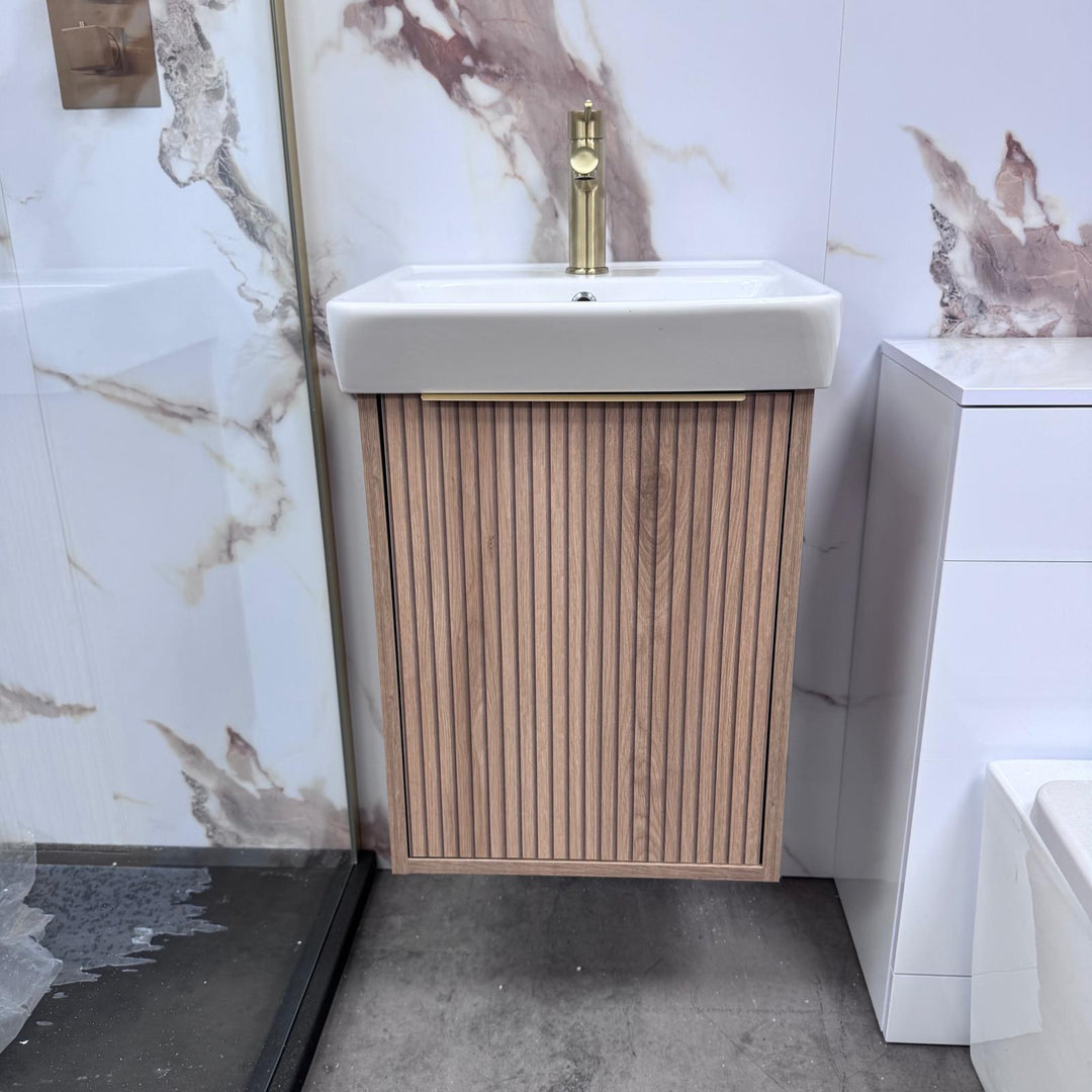Josef Martin Lyon Cloakroom Wall Hung Vanity Unit &amp; Inset Basin - Acousta Oak
