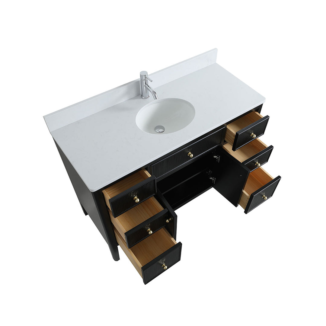 Wilde Fluted 1220mm Floor Standing Vanity Unit Black inc Marble Top and Ceramic Basin