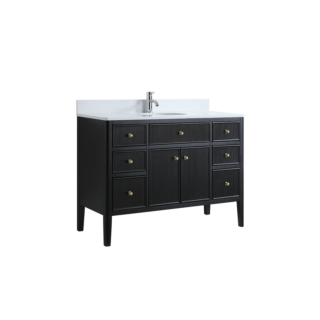 Wilde Fluted 1220mm Floor Standing Vanity Unit Black inc Marble Top and Ceramic Basin