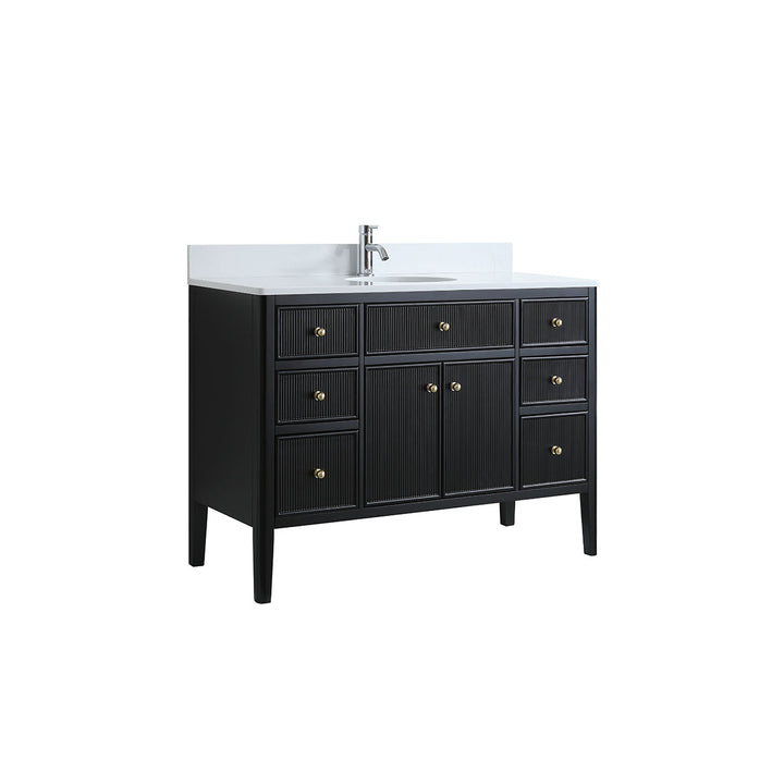 Wilde Fluted 1220mm Floor Standing Vanity Unit Black inc Marble Top and Ceramic Basin