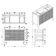 Wilde Fluted 1220mm Floor Standing Vanity Unit Black inc Marble Top and Ceramic Basin - Technical drawing