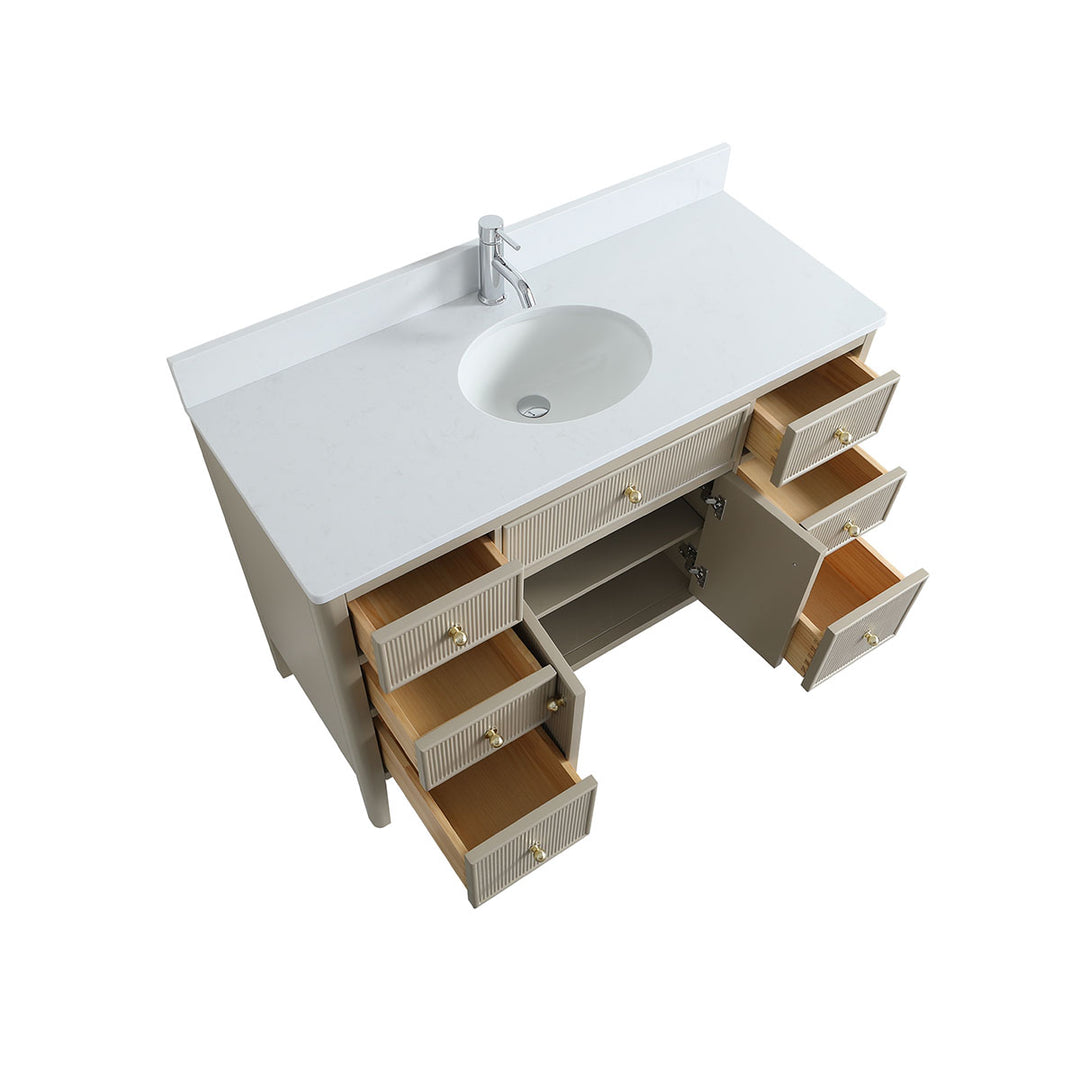 Wilde Fluted 1220mm Floor Standing Vanity Unit Sand inc Marble Top and Ceramic Basin