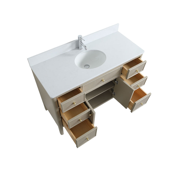 Wilde Fluted 1220mm Floor Standing Vanity Unit Sand inc Marble Top and Ceramic Basin