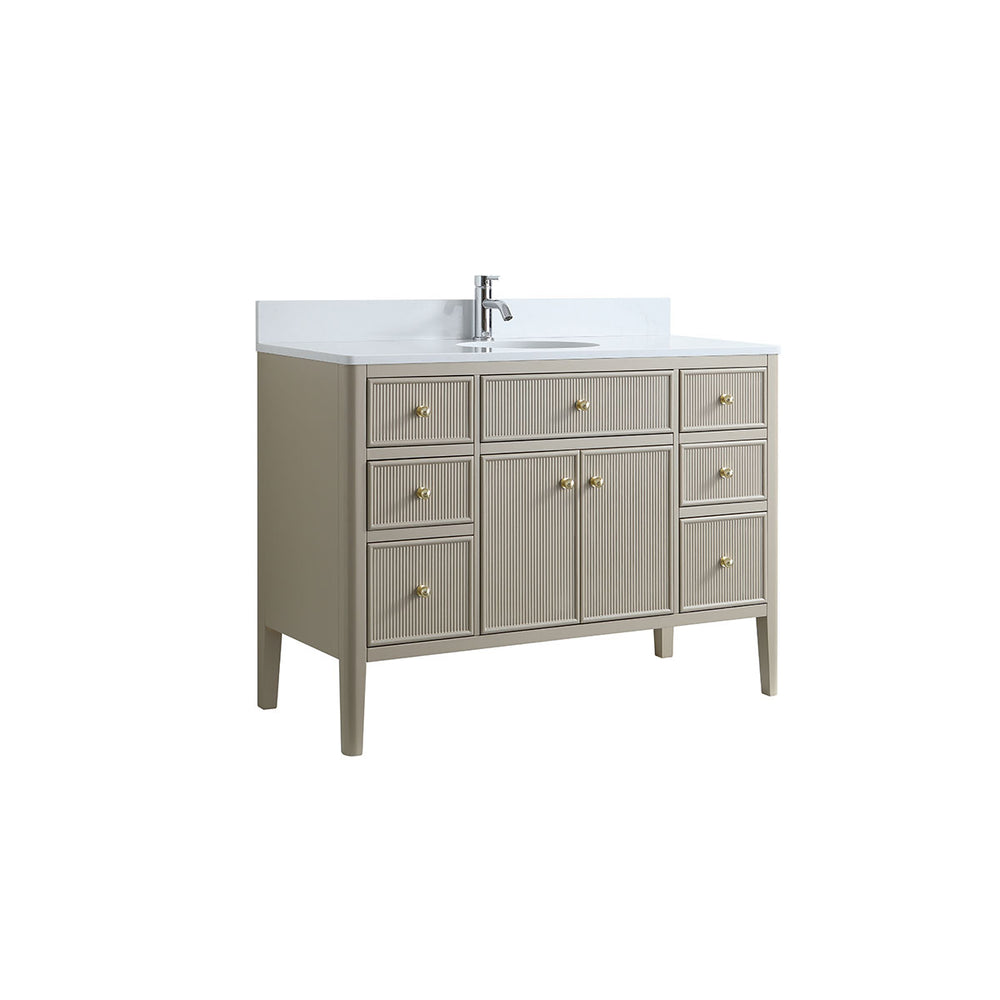 Wilde Fluted 1220mm Floor Standing Vanity Unit Sand inc Marble Top and Ceramic Basin