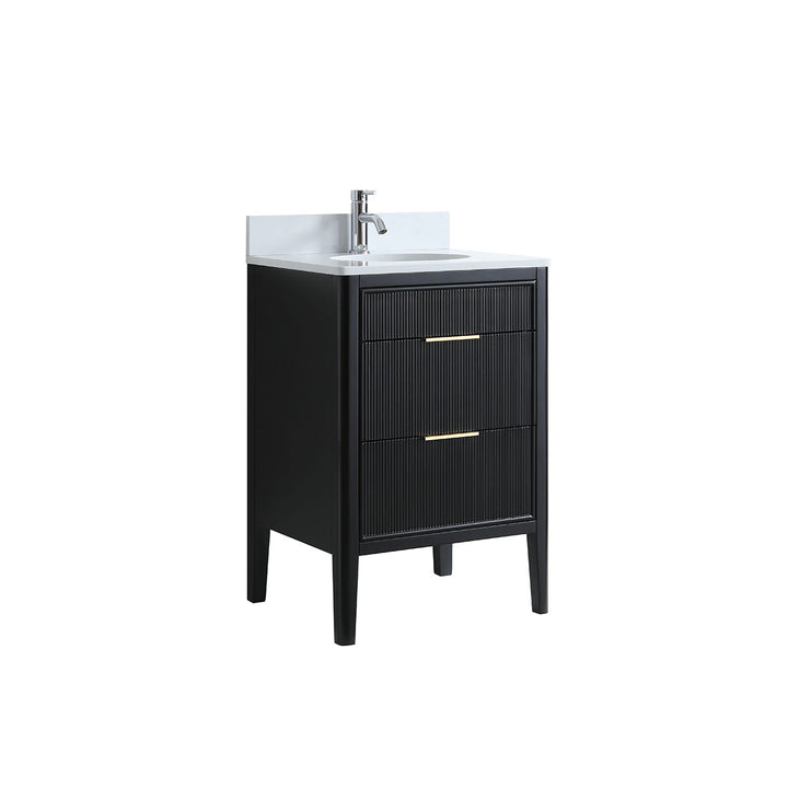 Wilde Fluted 600mm Floor Standing Vanity Unit Black inc Marble Top and Ceramic Basin