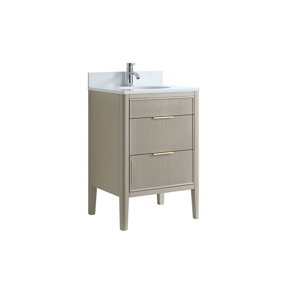 Wilde Fluted 600mm Floor Standing Vanity Unit Sand inc Marble Top and Ceramic Basin