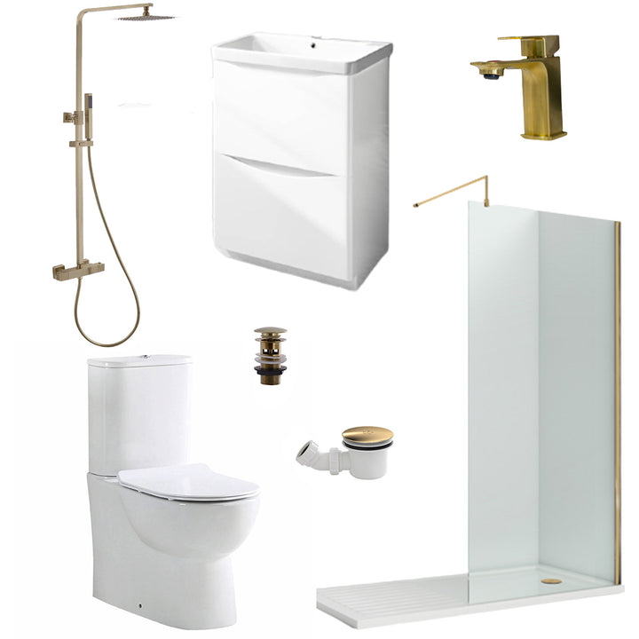 Walk In Shower Complete Suite Pack - Brushed Brass