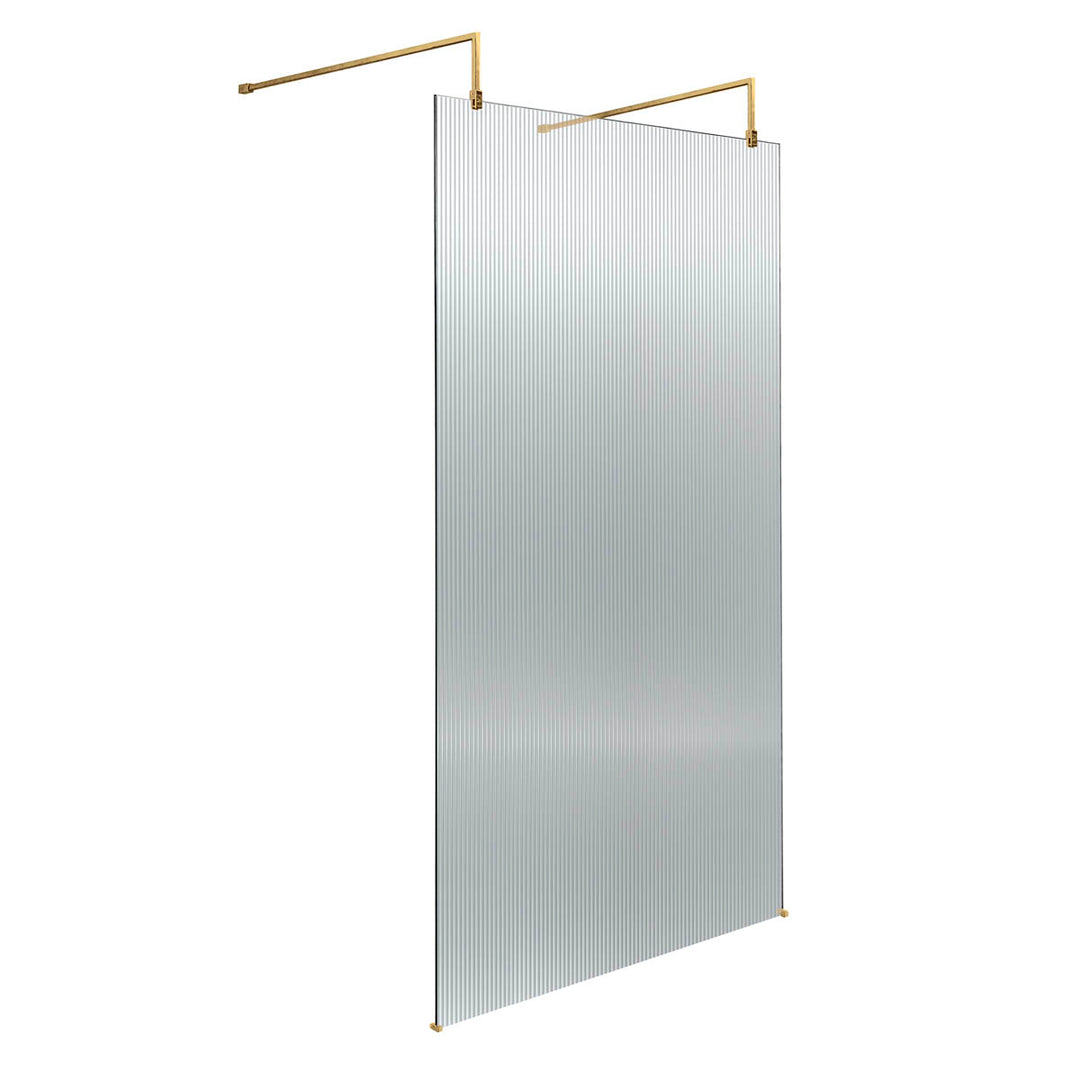 Hudson Reed 1000mm Fluted Wetroom Screen with Arms &amp; Feet - Brushed Brass
