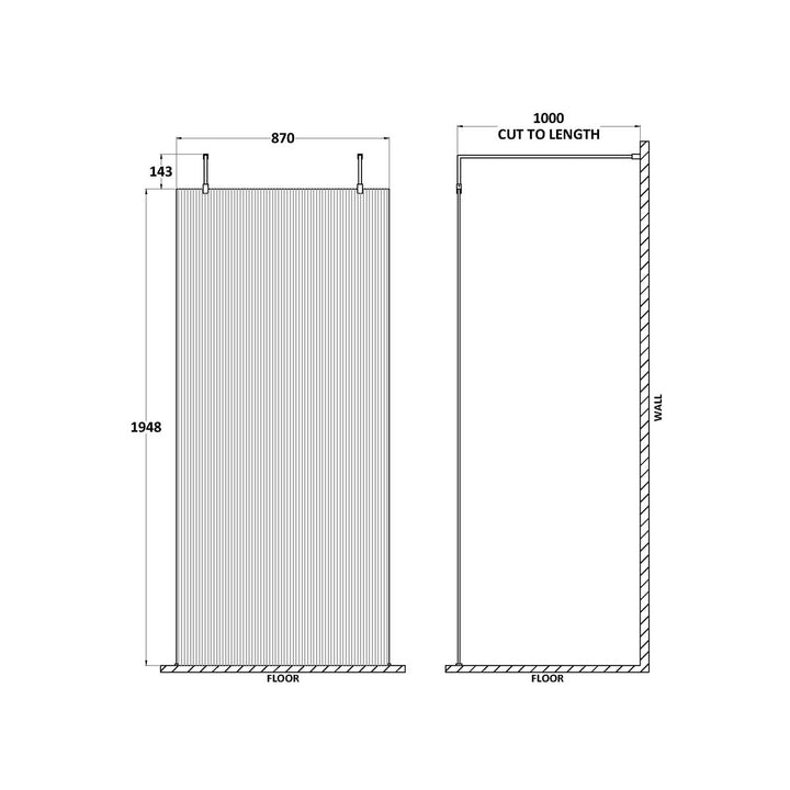 Hudson Reed 1000mm Fluted Wetroom Screen with Arms &amp; Feet - Matt Black