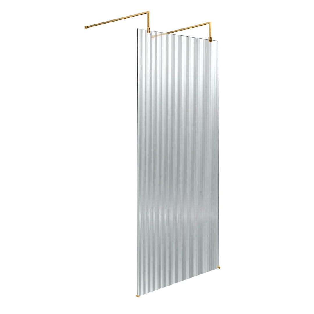 Hudson Reed 800mm Fluted Wetroom Screen with Arms &amp; Feet - Brushed Brass