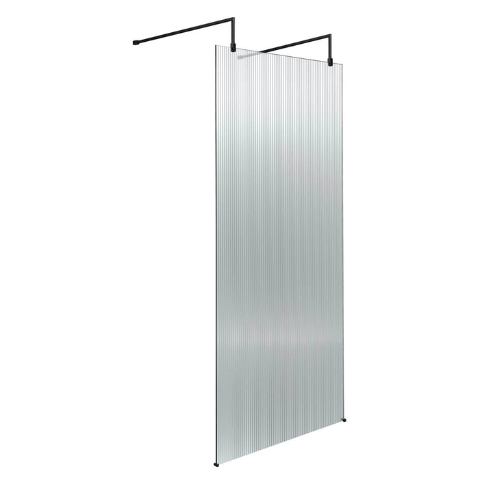 Hudson Reed 800mm Fluted Wetroom Screen with Arms &amp; Feet - Matt Black