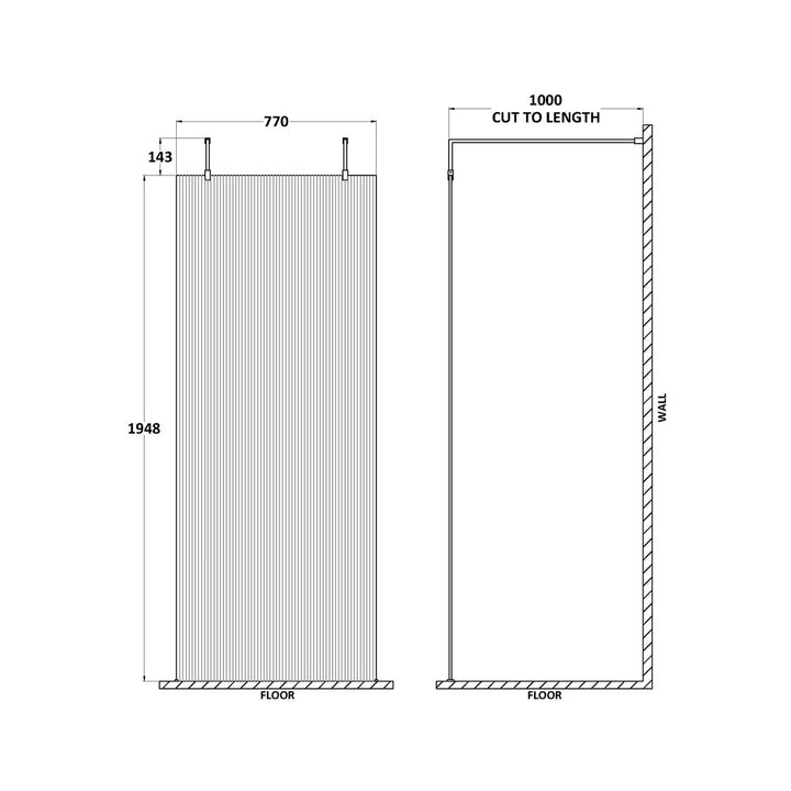 Hudson Reed 900mm Fluted Wetroom Screen with Arms &amp; Feet - Brushed Brass