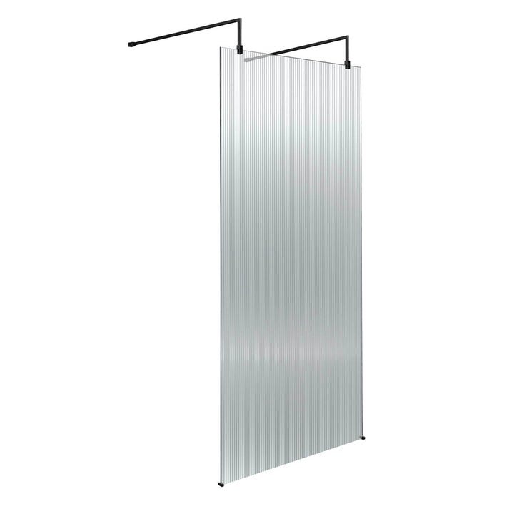 Hudson Reed 900mm Fluted Wetroom Screen with Arms &amp; Feet - Matt Black