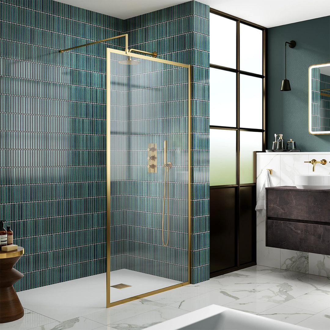 Hudson Reed Full Outer Frame Wetroom Screen 1950x1000x8mm - Brushed Brass