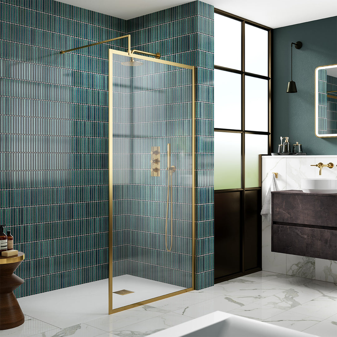 Hudson Reed Full Outer Frame Wetroom Screen 1950x1100x8mm - Brushed Brass