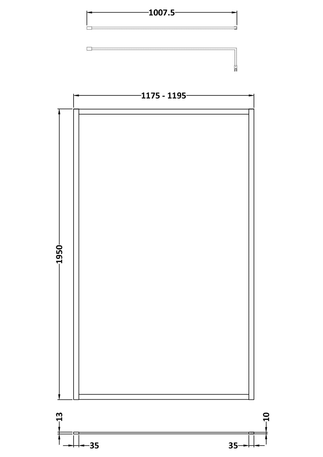 Hudson Reed Full Outer Frame Wetroom Screen 1950x1200x8mm - Brushed Brass