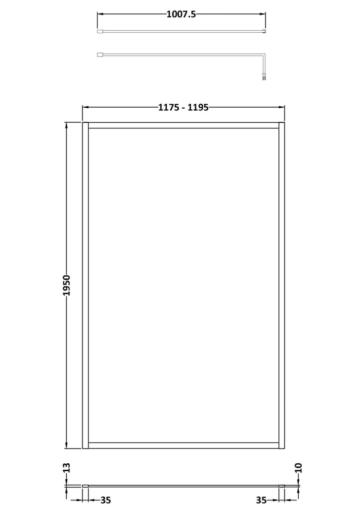 Hudson Reed Full Outer Frame Wetroom Screen 1950x1200x8mm - Brushed Brass