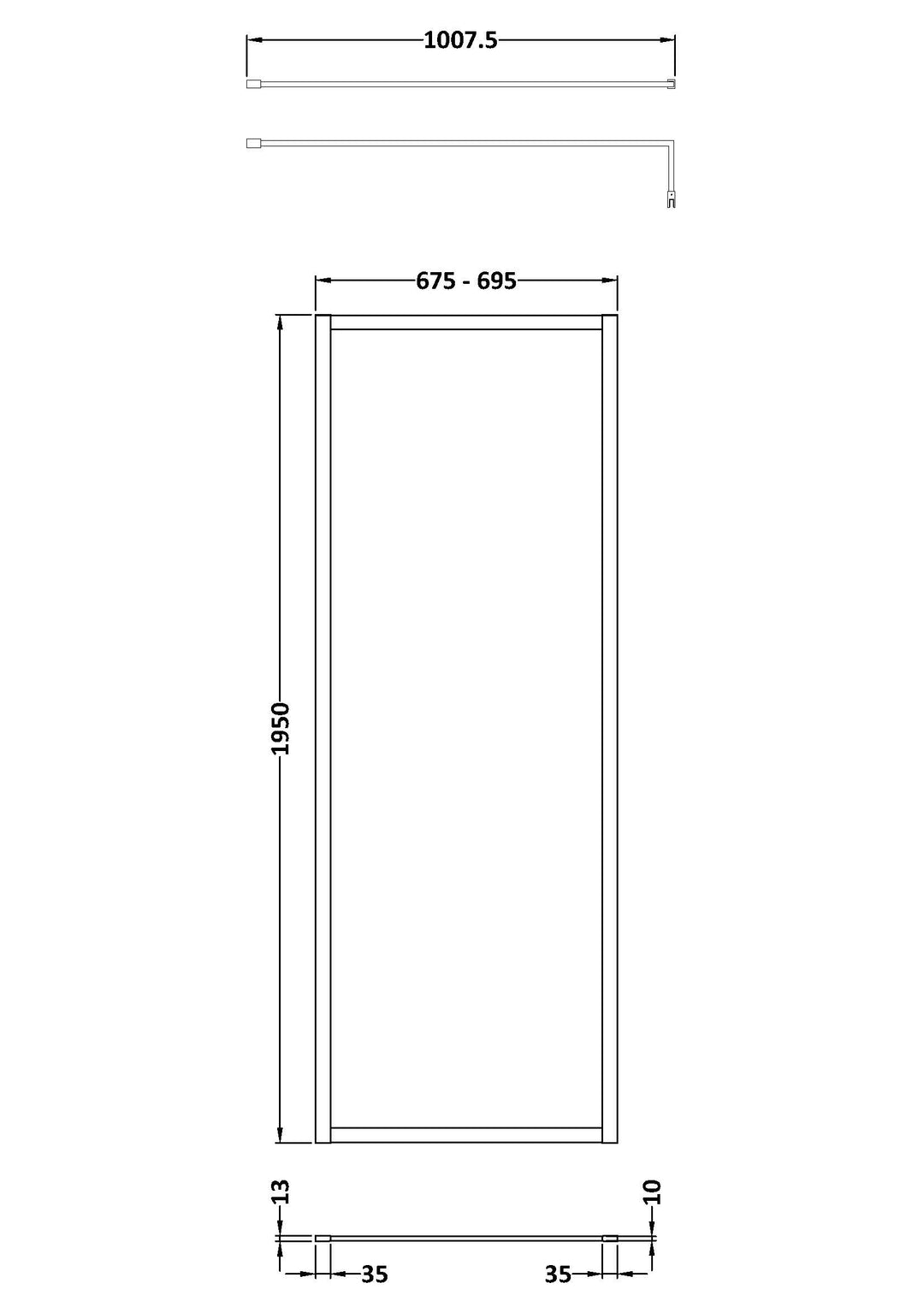 Hudson Reed Full Outer Frame Wetroom Screen 1950x700x8mm - Brushed Brass