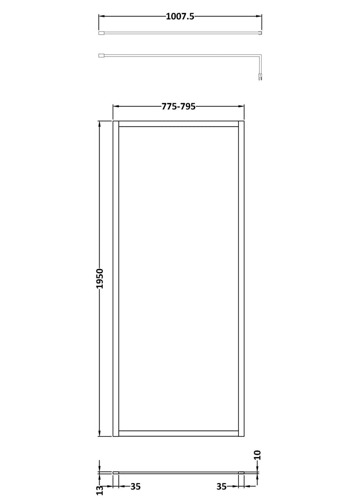 Hudson Reed Full Outer Frame Wetroom Screen 1950x800x8mm - Brushed Brass