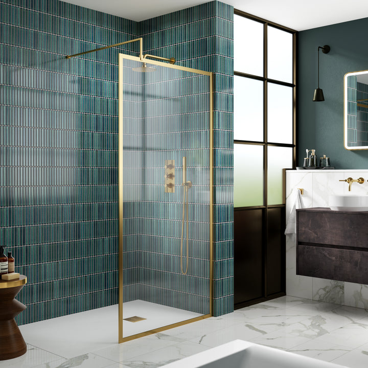 Hudson Reed Full Outer Frame Wetroom Screen 1950x900x8mm - Brushed Brass