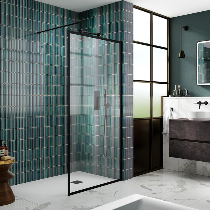 Hudson Reed Full Outer Frame Wetroom Screen 1950x1000x8mm - Matt Black