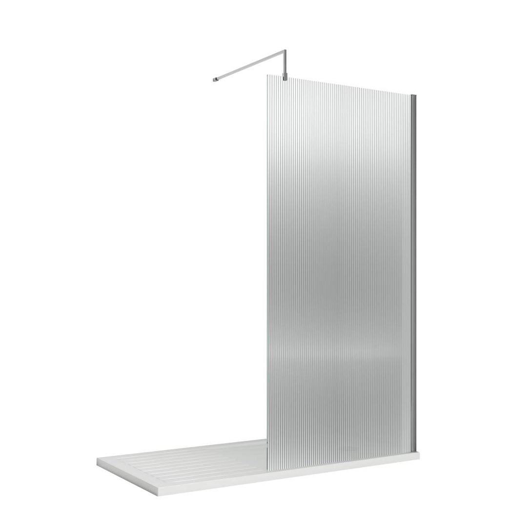 Hudson Reed 800mm Fluted Wetroom Screen including Support Bar - Chrome