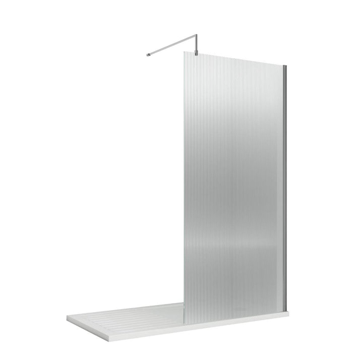 Hudson Reed 900mm Fluted Wetroom Screen including Support Bar - Chrome