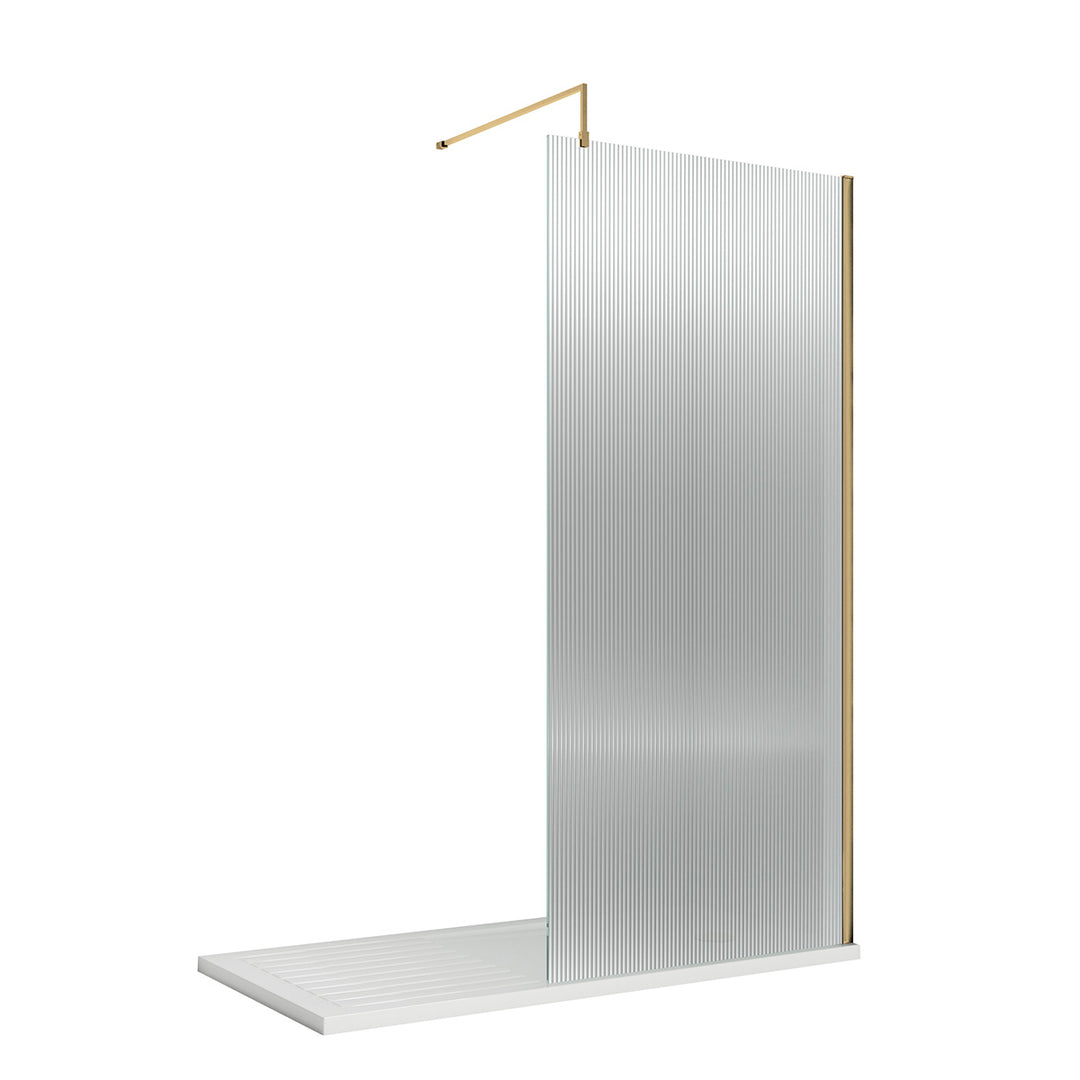 Hudson Reed 1000mm Fluted Wetroom Screen including Support Bar - Brushed Brass