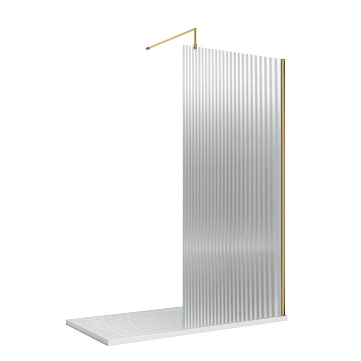 Hudson Reed 1000mm Fluted Wetroom Screen including Support Bar - Brushed Brass