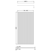 Hudson Reed 1000mm Fluted Wetroom Screen including Support Bar - Brushed Brass - Technical drawing