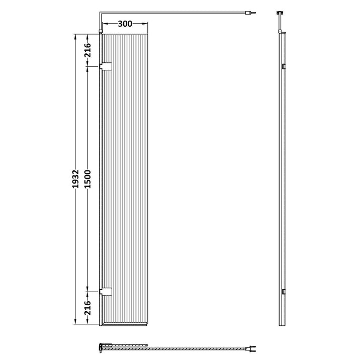 Hudson Reed Fluted 300mm Wetroom Swing Screen - Brushed Brass
