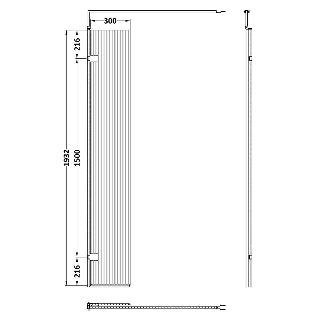 Hudson Reed Fluted 300mm Wetroom Swing Screen - Chrome