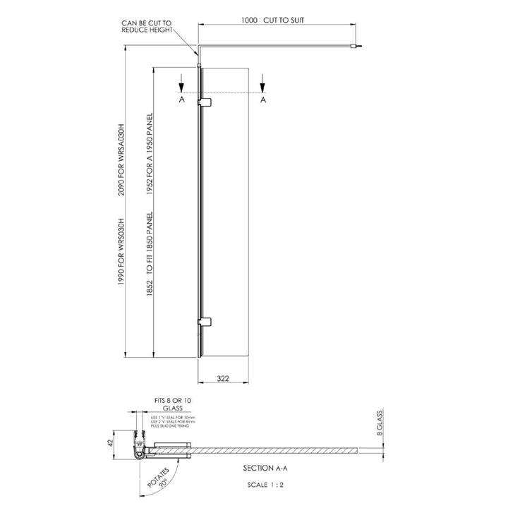 Hudson Reed 300mm Wetroom Swing Screen - Chrome WRSA030H