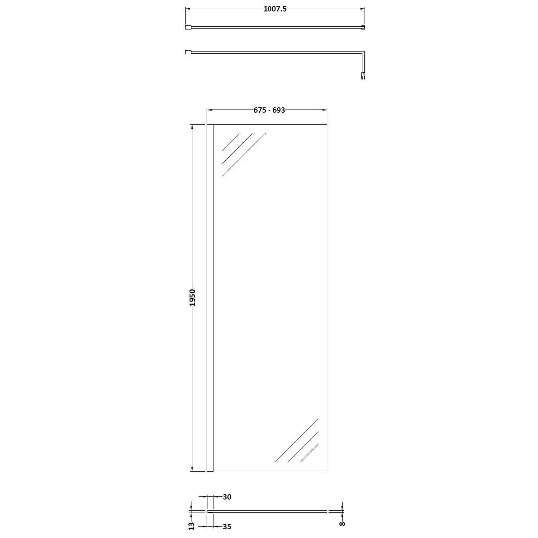 Hudson Reed 700mm Wetroom Screen &amp; Support Bar WRSB700