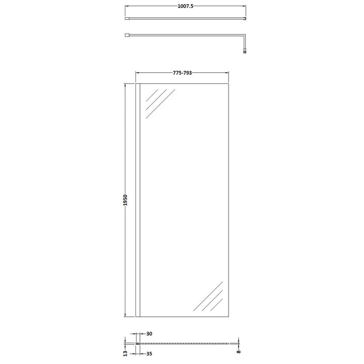 Hudson Reed 800mm Wetroom Screen &amp; Support Bar WRSB800