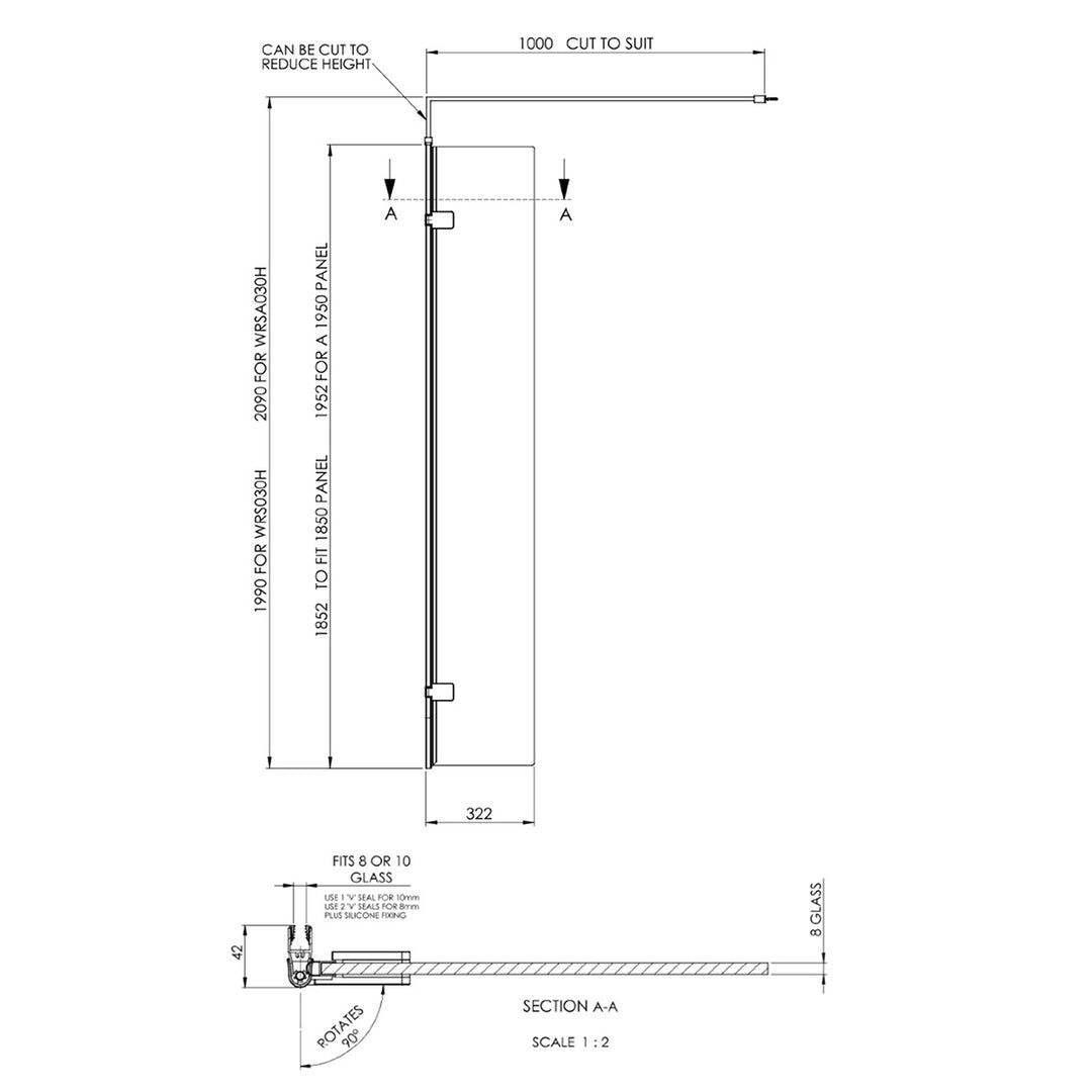 Hudson Reed 300mm Wetroom Swing Screen - Brushed Brass