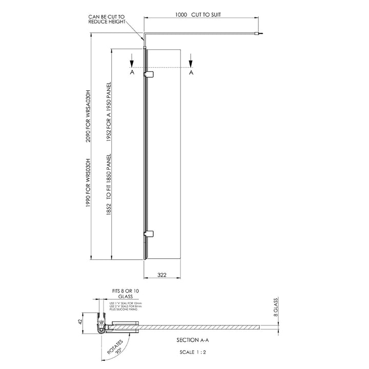 Hudson Reed 300mm Wetroom Swing Screen - Brushed Brass