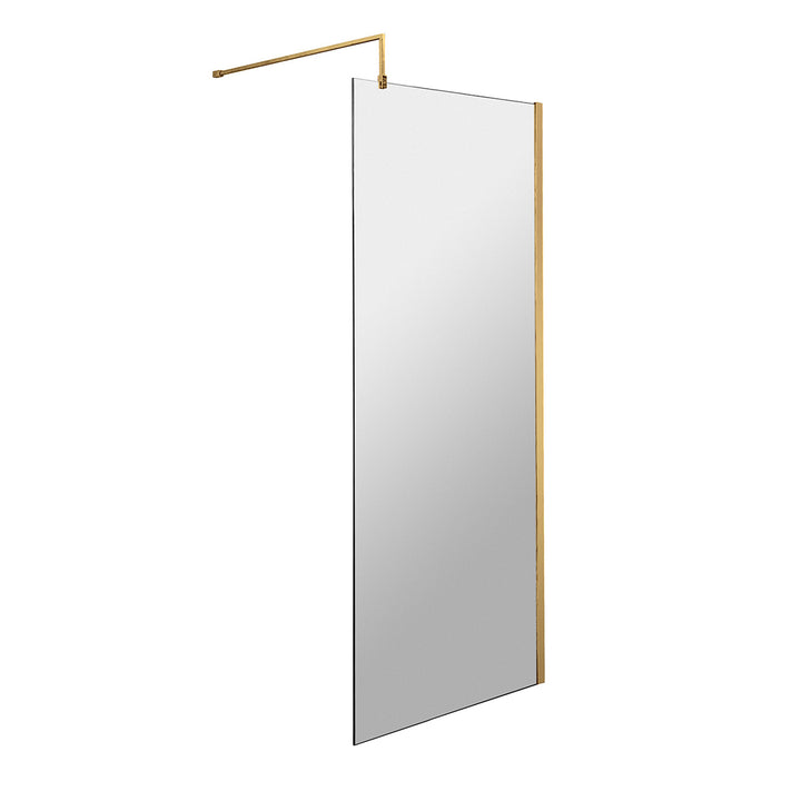 Hudson Reed 800mm Wetroom Screen &amp; Support Bar - Brushed Brass