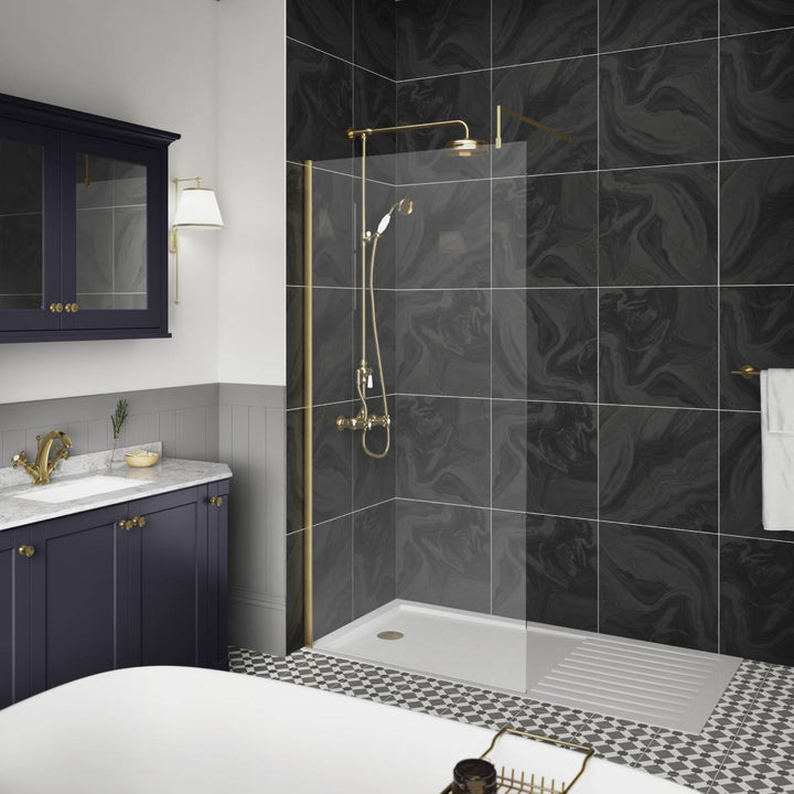 Hudson Reed 1200mm Wetroom Screen &amp; Support Bar - Brushed Brass