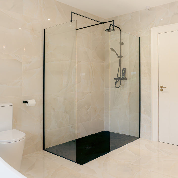 Hudson Reed 1000mm Wetroom Screen &amp; Support Bar - Matt Black