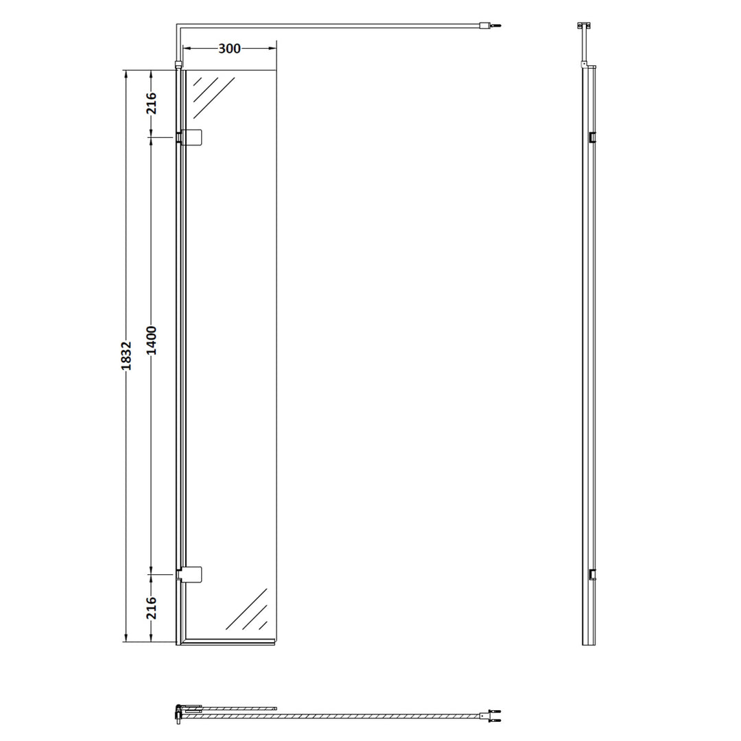 Hudson Reed 300mm Wetroom Swing Screen - Matt Black