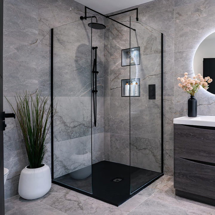 Hudson Reed 700mm Wetroom Screen &amp; Support Bar - Matt Black
