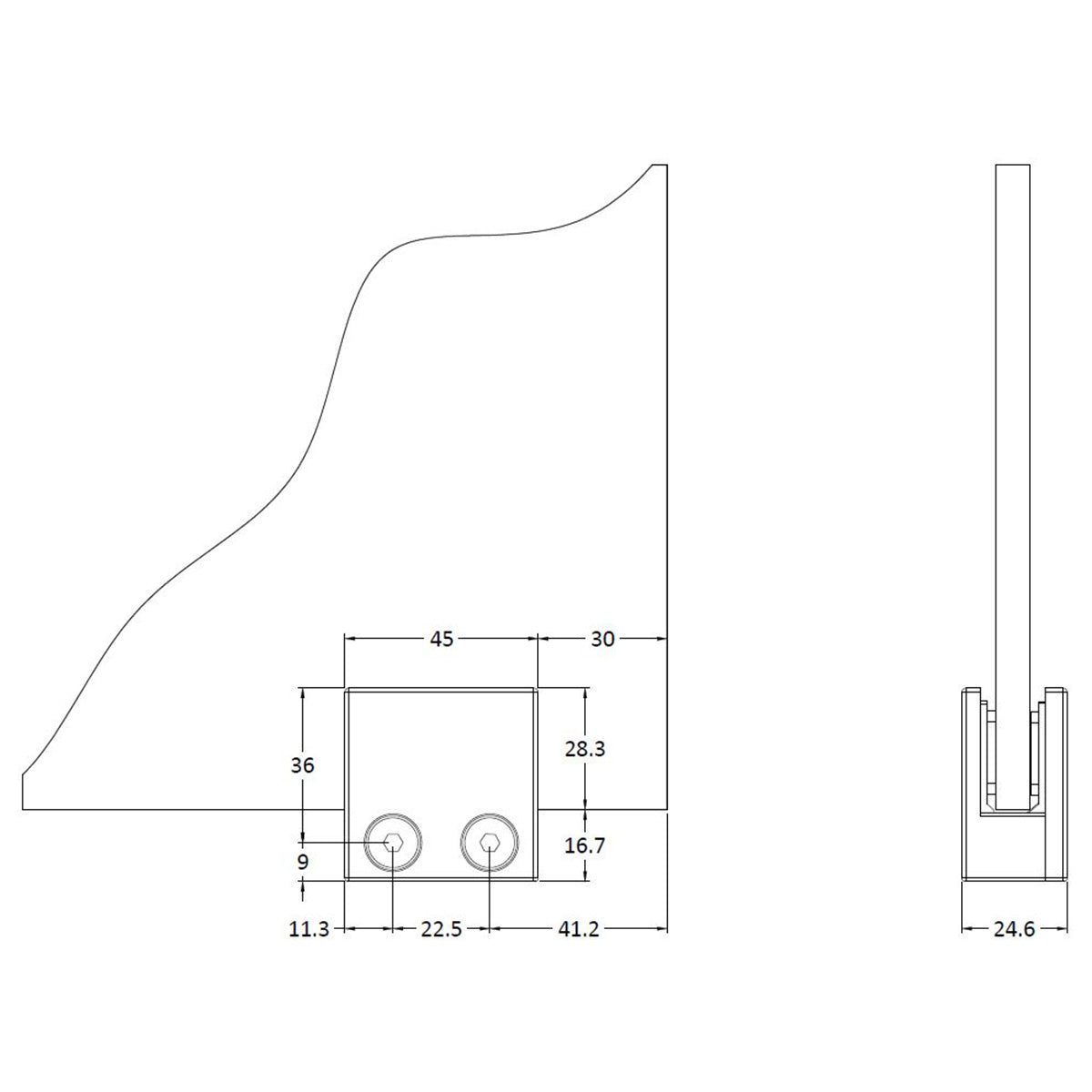 Hudson Reed Wetroom Screen Support Foot - Matt Black WRSF008 - Technical drawing