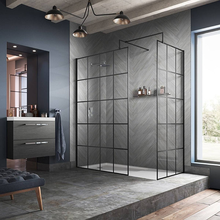 Hudson Reed 700mm Framed Wetroom Screen - Matt Black WRSF070